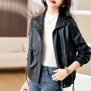 Высококачественные универсальные женские кожаные куртки Высококачественные модные повседневные куртки Осенние и зимние мотоциклетные кожаные куртки из натуральной кожи M