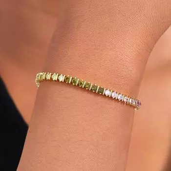 Высококачественные ювелирные изделия Элегантный браслет с покрытием из золота 14 карат Многоцветные круглые браслеты с цирконием разноцветный
