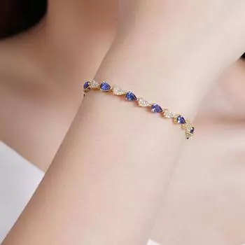 Высококачественные ювелирные изделия Элегантный браслет с покрытием из золота 14 карат Синие белые браслеты с каплями воды из циркона белый/синий
