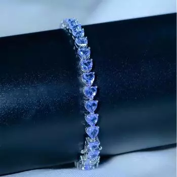 Высококачественные ювелирные изделия Элегантный браслет с родиевым покрытием, браслеты из танзанита и сердца с полным цирконием фиолетовый