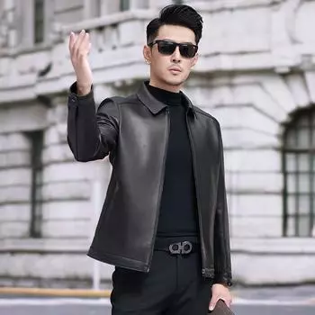 Высококачественные весенние и осенние мужские кожаные куртки, мужские куртки из козьей кожи, деловые куртки для пап с лацканами, повседневные кожаные куртки L