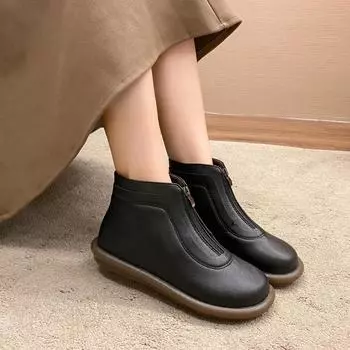 Высококачественные водонепроницаемые и нескользящие зимние кожаные ботинки 2024 года с новым дизайном на молнии спереди, модные женские ботинки Botas De Mujer 35 чёрный
