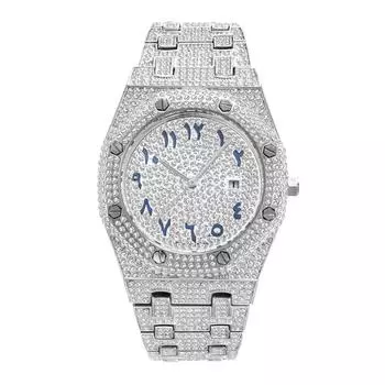 Высококачественные водонепроницаемые мужские часы с календарем и бриллиантами