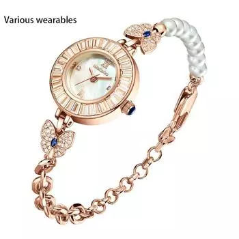 Высококачественные водонепроницаемые женские часы кварцевые малахитово-зеленые компактные круглые женские часы-браслет с жемчугом