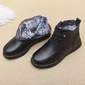Высококачественные водонепроницаемые зимние ботинки из натуральной кожи для женщин, зимние плюшевые теплые ботинки для женщин, нескользящие ботинки для мам 35 чёрный