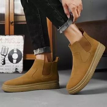 Высококачественные замшевые кожаные ботинки, повседневные ботинки на платформе, удобные повседневные ботинки челси для мотоциклистов с мягкой подошвой 38 бежевый
