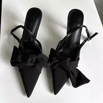 Высококачественные замшевые туфли с острым носком на высоком каблуке, женские летние сексуальные босоножки на каблуке с ремешком сзади и пряжкой, элегантные мюли с бантом 35 белый