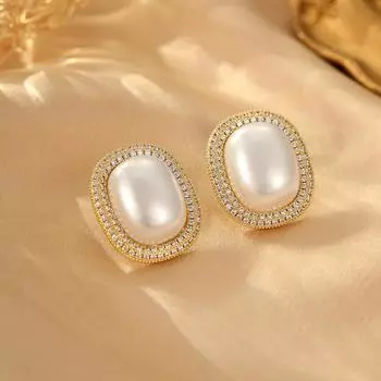 Высококачественные жемчужные большие серьги французские ретро темпераментные серьги-гвоздики нишевые преувеличенные серьги для женщин 14k