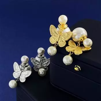 Высококачественные жемчужные серьги, покрытые 18-каратным золотом, серьги-гвоздики в форме бабочки, ретро-легкие роскошные женские украшения для ушей золотой