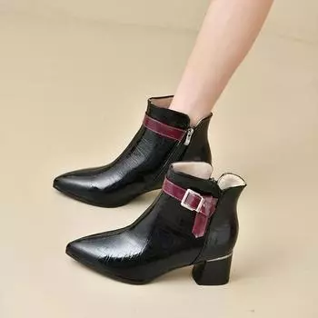 Высококачественные женские ботильоны 2024 года, новые удобные туфли на квадратном каблуке для офиса, стильные теплые зимние туфли на высоком каблуке 35 чёрный