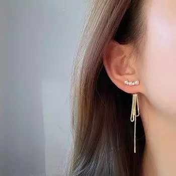 Высококачественные женские длинные серьги с жемчугом, серебряные серьги-иглы, серьги с кисточками, увеличенные серьги для круглого лица для знаменитостей