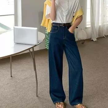 Высококачественные женские джинсы во французском стиле, изысканные синие повседневные широкие брюки, свободные длинные брюки прямого кроя S синий