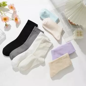 Высококачественные женские хлопковые носки, дышащие, впитывающие пот, безворсовые, фиксирующие носки, носки средней длины One size чёрный