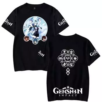Высококачественные женские и мужские футболки Genshin Impact Graphic Print Tshirt Летняя женская и мужская одежда Модные футболки XS белый