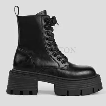 Высококачественные женские короткие ботинки на толстой подошве и высоком каблуке, уличные плюшевые утепленные рабочие ботинки, модные и универсальные повседневные 34
