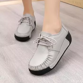 Высококачественные женские кроссовки из натуральной кожи на платформе со шнуровкой, туфли-лодочки, повседневная обувь для женщин, увеличивающая рост 35 чёрный