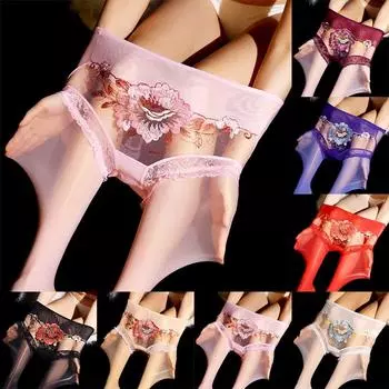 Высококачественные женские/мужские колготки, чулки с цветочной вышивкой, кружевные сексуальные Crotch Slit L чёрный