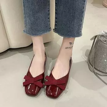 Высококачественные женские туфли-лодочки без застежек из лакированной кожи с квадратным каблуком и квадратной головкой, однотонные женские туфли на каблуках Zapatos De Mujer 35 чёрный