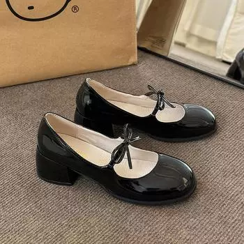 Высококачественные женские удобные туфли Мэри Джейн на высоком каблуке, модные лоферы с неглубоким носком, модные без шнуровки на толстом каблуке Talon Femme 35