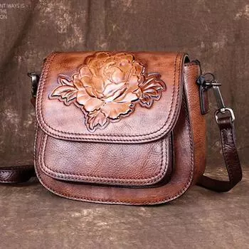 Высококачественные женские винтажные сумки-мессенджеры на ремне, женские сумки для отдыха, маленькая женская сумка с тиснением из натуральной кожи с цветочным принтом красный