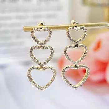 Высококачественные золотые или серебристые длинные висячие серьги с кубическим цирконием в форме сердца, легко сочетающиеся ювелирные изделия ко Дню святого Валентина золотой