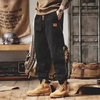 Высококачественный американский дизайн Sense Splicing Комбинезоны мужские свободные модные брендовые леггинсы контрастных цветов повседневные брюки осенние брюки M хаки