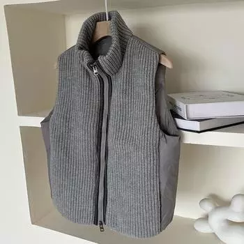 Высококачественный белый пуховой жилет для женщин 2024 года, осенне-зимний утолщенный трикотажный сращиваемый теплый жилет, куртка прилив M