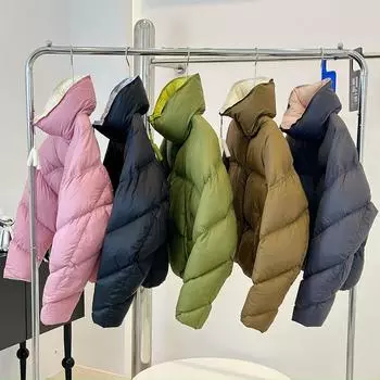Высококачественный белый утиный пух контрастного цвета, одежда для хлеба, женская зимняя новая, утолщенная, свободная, модное пальто для пары, прилив S зелёный