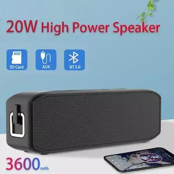 Высококачественный беспроводной динамик — выход 20 Вт, Bluetooth и проводное подключение, дизайн с подсветкой, FM-радио, USB, поддержка TF-карт, длительное время автономной работы Bluetooth чёрный