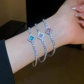 Высококачественный браслет с цветочным камнем, супер сверкающий маленький и свежий темпераментный женский легкий браслет в роскошном стиле 19cm белый