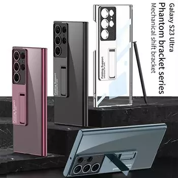 Высококачественный чехол для Samsung Galaxy S23 Ultra с жестким кронштейном и прозрачной задней крышкой Case & Holder красный