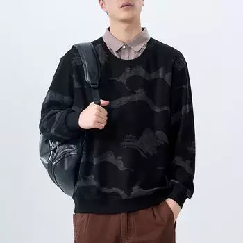 Высококачественный черный свитер с лацканами для мужчин, весна и осень, трикотажный топ, модная молодежная рубашка-поло M чёрный