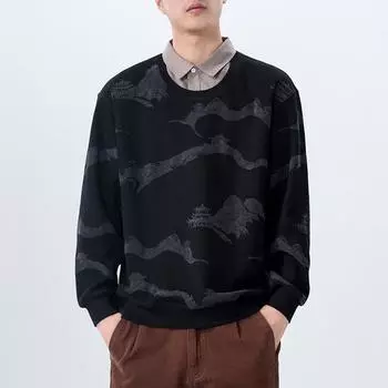 Высококачественный черный свитер с лацканами для мужчин, весна и осень, трикотажный топ, модная молодежная рубашка-поло M чёрный