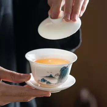 Высококачественный фарфоровый чайный сервиз Sheep Fat Jade для дома и офиса, чайный сервиз Kung Fu, подарочная коробка для заваривания чая Panda