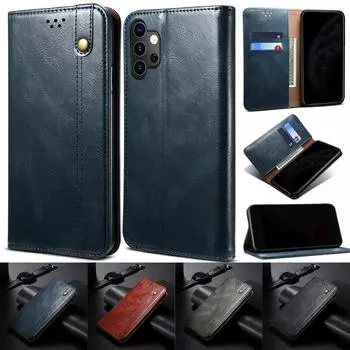 Высококачественный флип-чехол из искусственной кожи с маслом и воском для Samsung Huawei Honor OPPO Realme VIVO iPhone Xiaomi Redmi OnePlus Защитный чехол VIVO Y55 5G (Y75 5G) чёрный