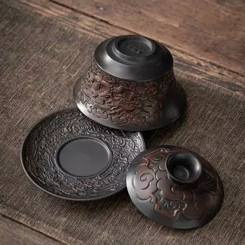 Высококачественный китайский чайный сервиз из фиолетовой керамики, гайвань, чашки с крышкой, миска, традиционная чашка для заваривания чая ручной работы, чайная чаша