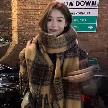 Высококачественный клетчатый мохеровый зимний шарф для женщин - шикарный шейный платок 230*40cm (about 280g)
