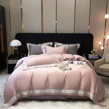 Высококачественный комплект из четырех предметов из длинноволокнистого хлопка плотностью 140 с вышивкой, легкий роскошный чистый хлопок класса А, пододеяльник, простыня, пододеяльник 1.8m bed sheet model-4PCS
