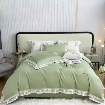 Высококачественный комплект из четырех предметов из хлопка 100S с вышивкой, комплект из длинноволокнистого хлопка, пододеяльник, простыня, простыня, свадебный отель из чистого хлопка 1.5m bed sheet 4pcs