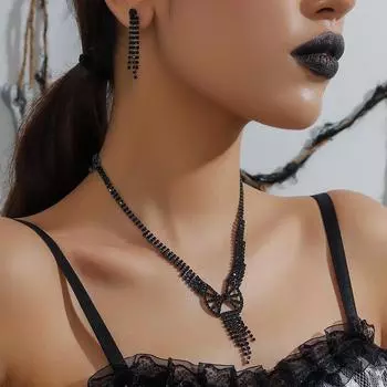 Высококачественный комплект из сверкающих кристаллов, ожерелье и серьги, темный ветер, подиумное выступление, ожерелье и серьги