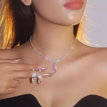 Высококачественный комплект из сверкающих кристаллов, ожерелье, серьги, свадебные украшения для подружек невесты, свадебные аксессуары