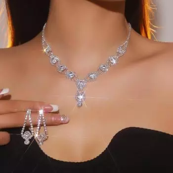 Высококачественный комплект из сверкающих стразов, ожерелья и серег, модные серьги, свадебные украшения