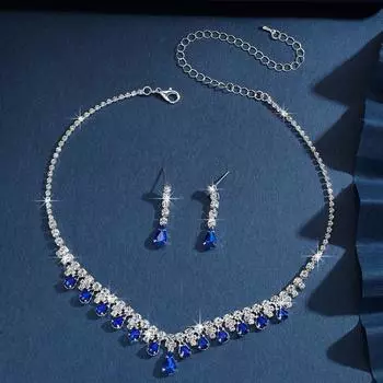 Высококачественный комплект из трех частей ожерелья и сережек для женщин синий