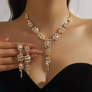Высококачественный комплект из трех частей ожерелья и сережек для женщин золотой