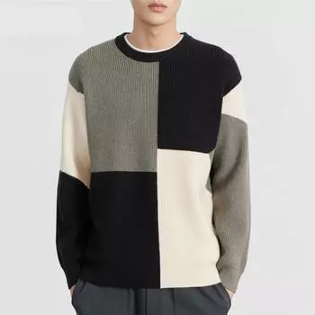 Высококачественный контрастный свитер с круглым вырезом для мужчин на осень и зиму, слегка свободный свитер в ленивом стиле, толстый свитер M