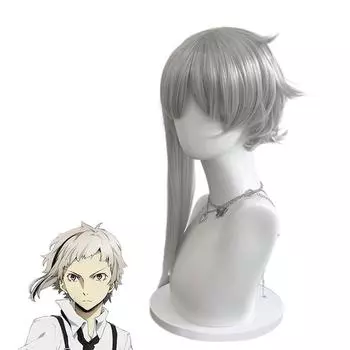 Высококачественный косплей по аниме Bungo Stray Dogs, косплей Ацуши Накадзимы, короткий льняно-серый термостойкий парик, аниме-парики + шапочка для парика