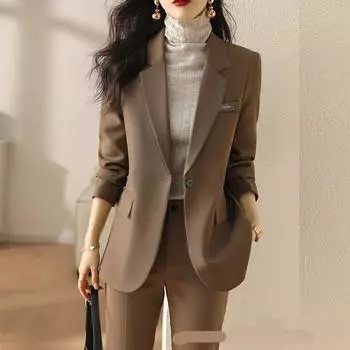 Высококачественный костюм для женщин весной и осенью, модный профессиональный формальный наряд, черный костюм большого размера