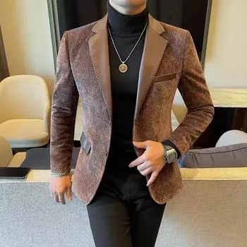 Высококачественный кожаный пиджак мужской модный осенне-зимний тонкий повседневный пиджак мужской 2XL чёрный