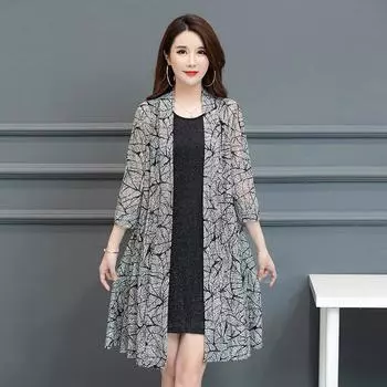 Высококачественный кружевной кардиган с защитой от солнца для модных мам plus-size (Возраст 40-50 лет) 2XL