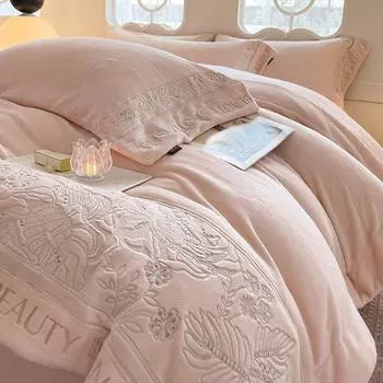 Высококачественный легкий роскошный молочный флис с вышивкой 4 предмета зимний утолщенный теплый детский флисовый пододеяльник 1.5m bed sheet 4pc quilt 2*2.3m